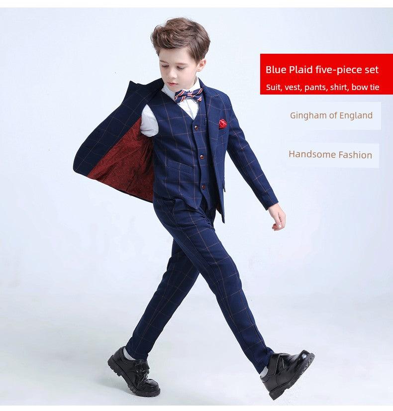 White Kids Boy Host Piano Handsome Suit