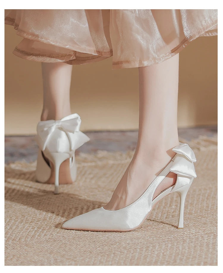 Wedding Heels Women Luxury Brand Design String Bead Pearls High Heels Ladies Sexy Elegant Pointed Toe White Black Pumps2025