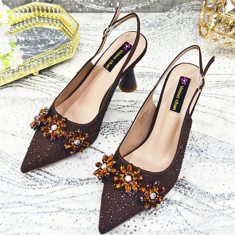 Popularity Pointed Toe High Heels Shoes and Bags Set With Rhinestone for Women Wedding Party Elegant Luxury Fashion