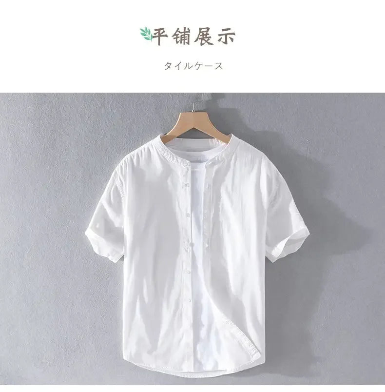 Men's Clothing Short Sleeve Shirt Square Neck Business Casual Cotton Workwear Stylish Summer Top Trendy New