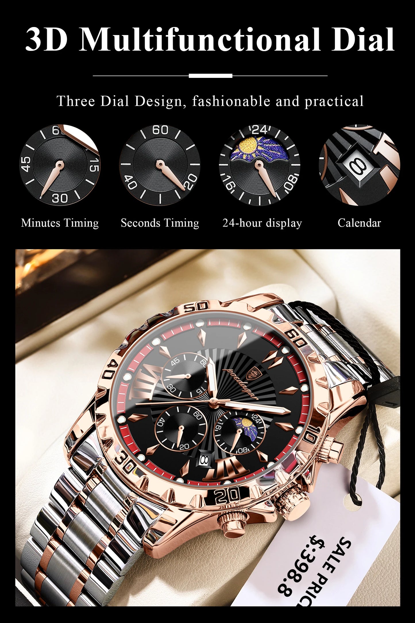 POEDAGAR Luxury Sport Man Watch Chronograph Luminous Waterproof Date Men Watch High Quality Stainless Steel Men's Quartz Watches