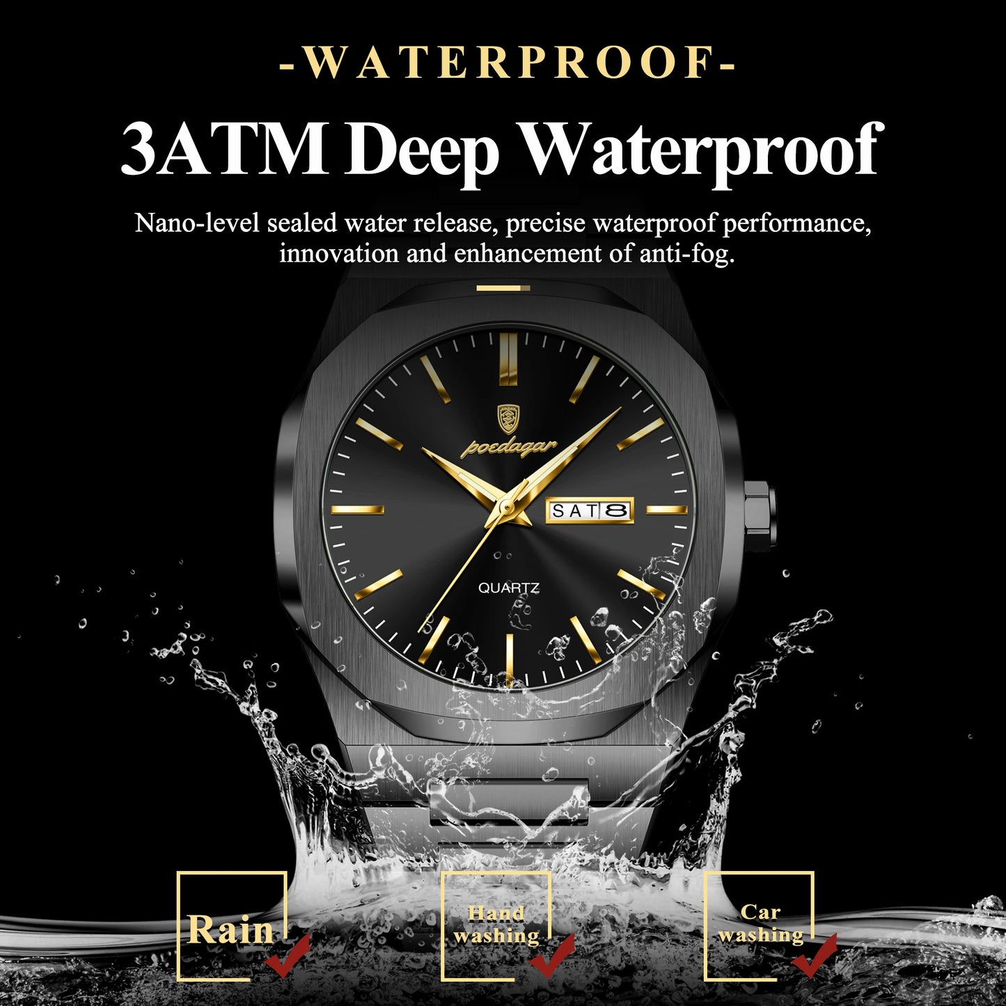 POEDAGAR Fashion Brand Male Watch Waterproof Luminous Stainless Steel Watches For Men Date Week Casual Quartz Men's Clock Reloj
