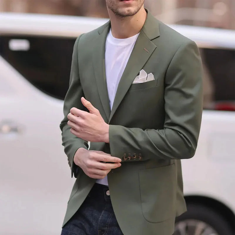 High Quality Olive Green Men's Suits Slim Fit Formal Business Casual jacket Bespoke Peaked Lapel Blazer Wedding Groom Dress