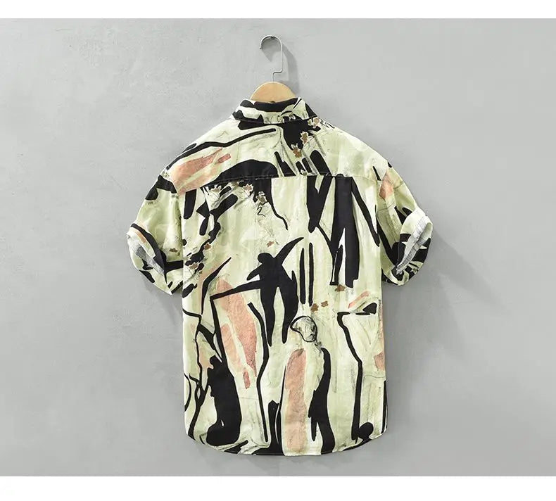 Short Sleeve  Fashion Turn-down Collar Simple Comfortable Versatile Selling Trend Temperament Comfortable Shirts Tops Print Men