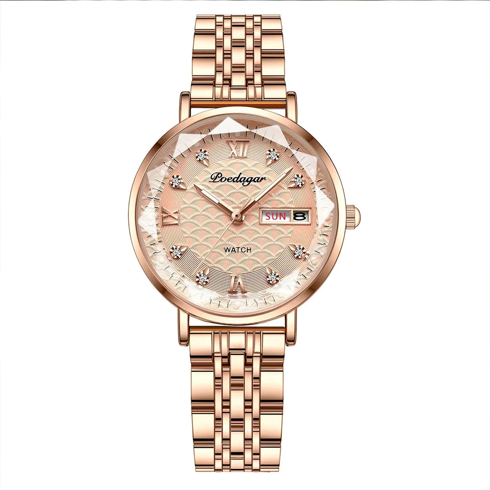 POEDAGAR Fashion Watches For Women Waterproof Luminous Stainless Steel Woman's Wristwatch Luxury Elegant Ladies Watch Gift Reloj