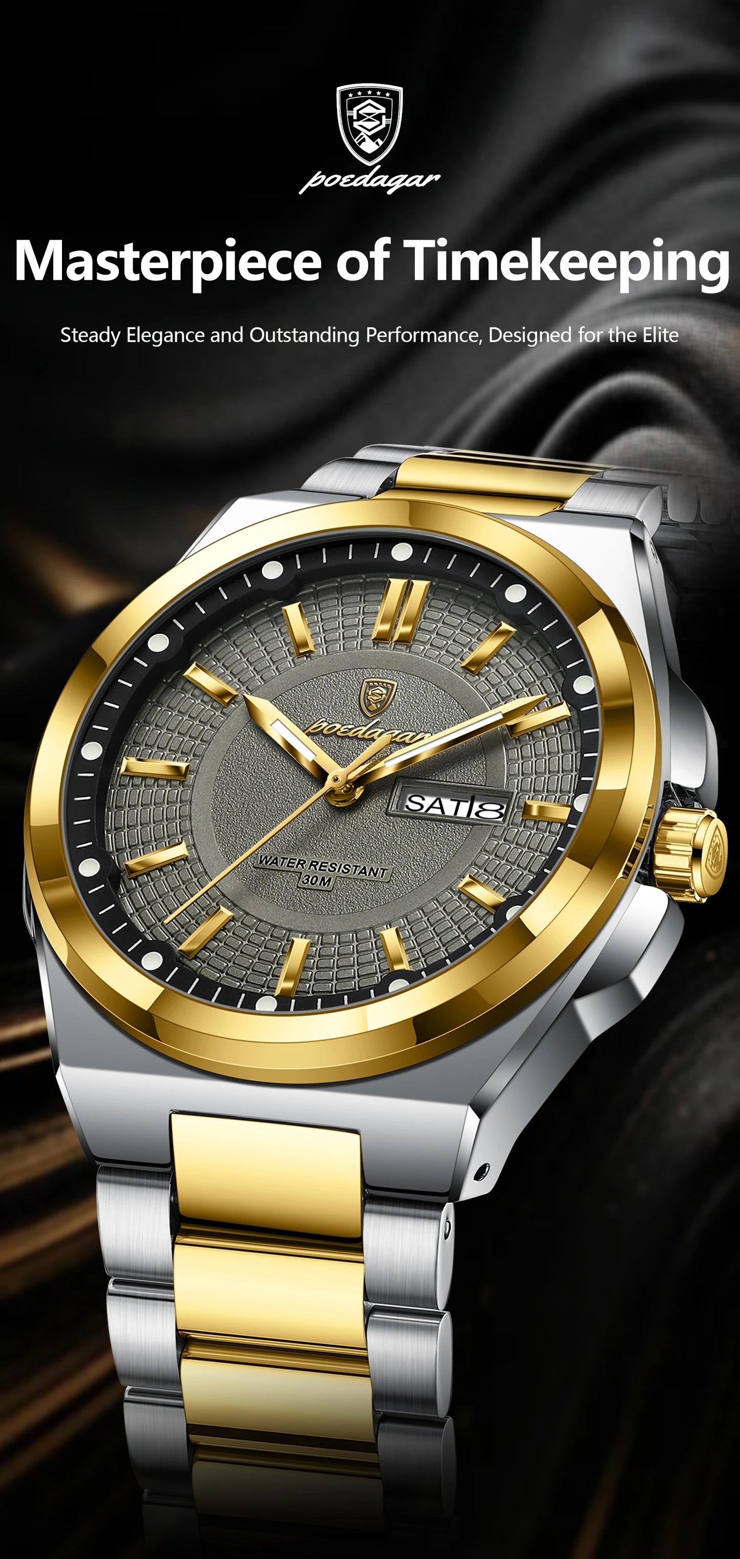 POEDAGAR Luxury Men's Wristwatch Stainless Steel Date Week Man Watch Waterproof Luminous Business Fashion Quartz Watches For Men