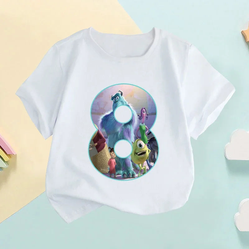 Baby Children T-Shirts It's My 1 2 3 4 5 6 7 8 9 Years Birthday Boys Girls T Shirt Monsters Inc University Cartoon Kids Clothes