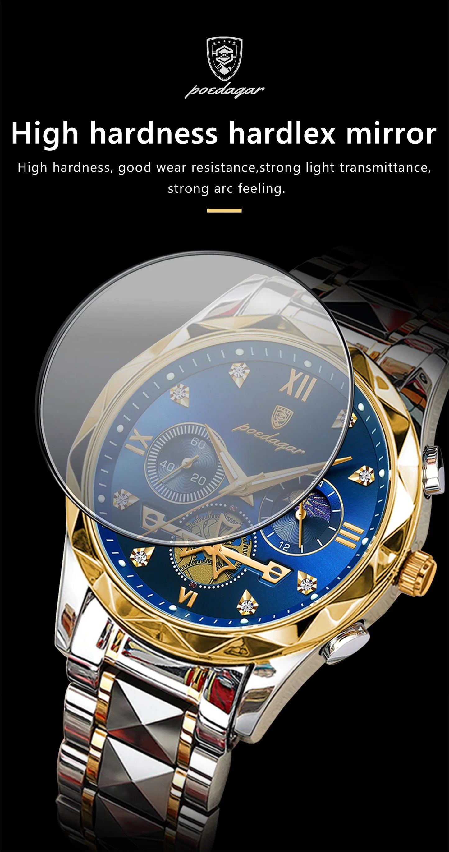 POEDAGAR Fashion Luxury Man Wristwatch Stainless Steel Quartz Watches for Men Waterproof Luminous Chronograph Sports Men's Watch