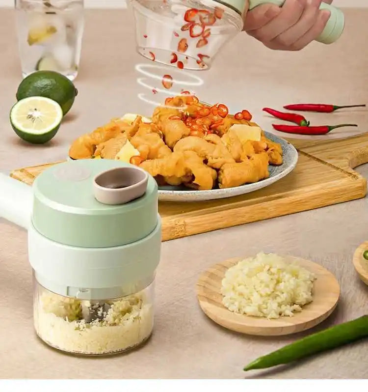 4 in 1 Handheld Electric Vegetable Cutter Set for Garlic Pepper Chili Onion Celery Ginger Meat with Brush Kitchen Tools