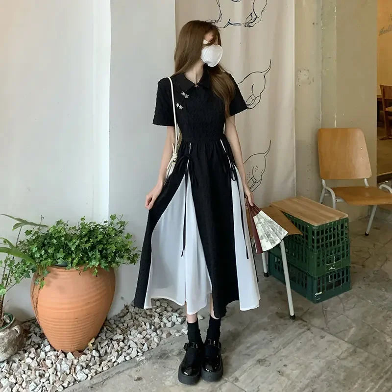 Plus Size New Chinese Style Dress Women's Clothing Summer New Solid Colors Short Sleeves Spliced Long Dress Women's Plus Size...