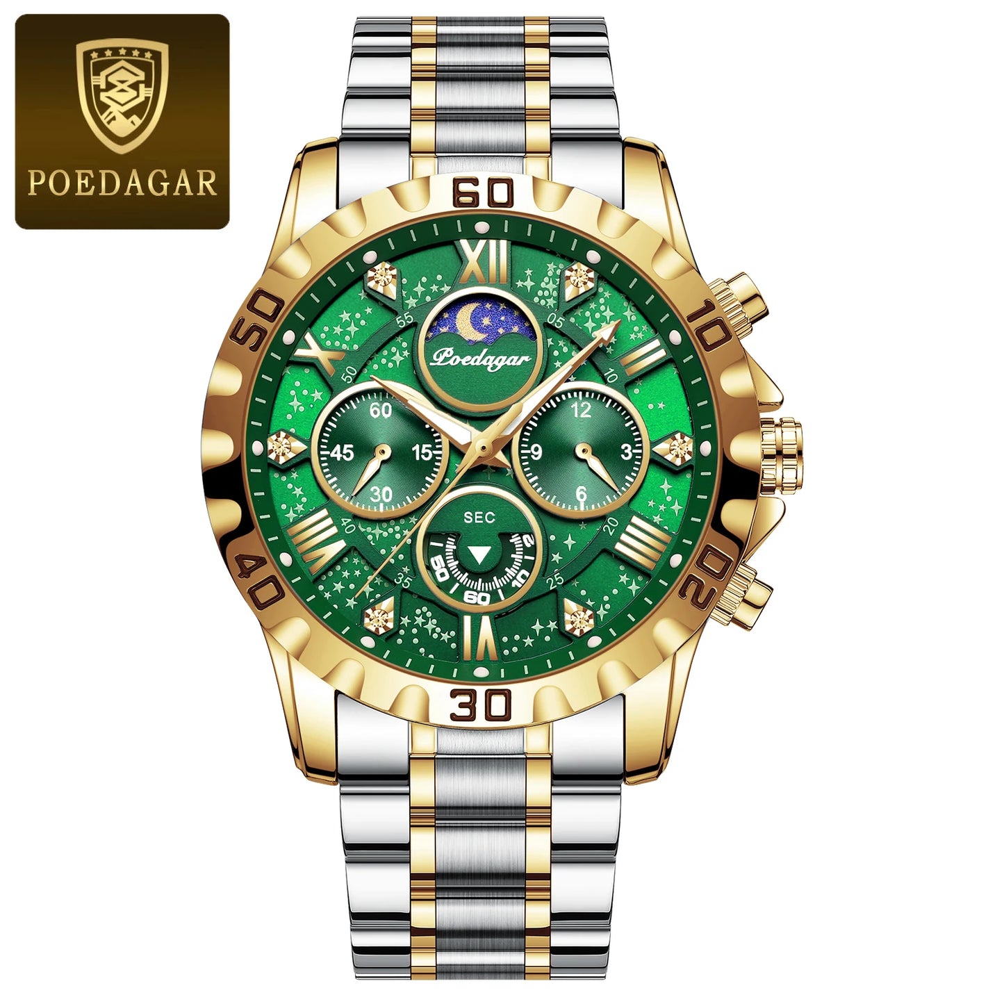 POEDAGAR Luxury Military Watches For Men Stainless Steel Quartz Waterproof Luminous Man Watch Chronograph Sport Men's Wristwatch