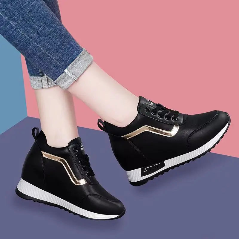Hot Sale Hidden Heel Women's Shoes Casual Fashion High Quality 2025 New Leather Korean Version Thick Bottom Women Sports Shoes