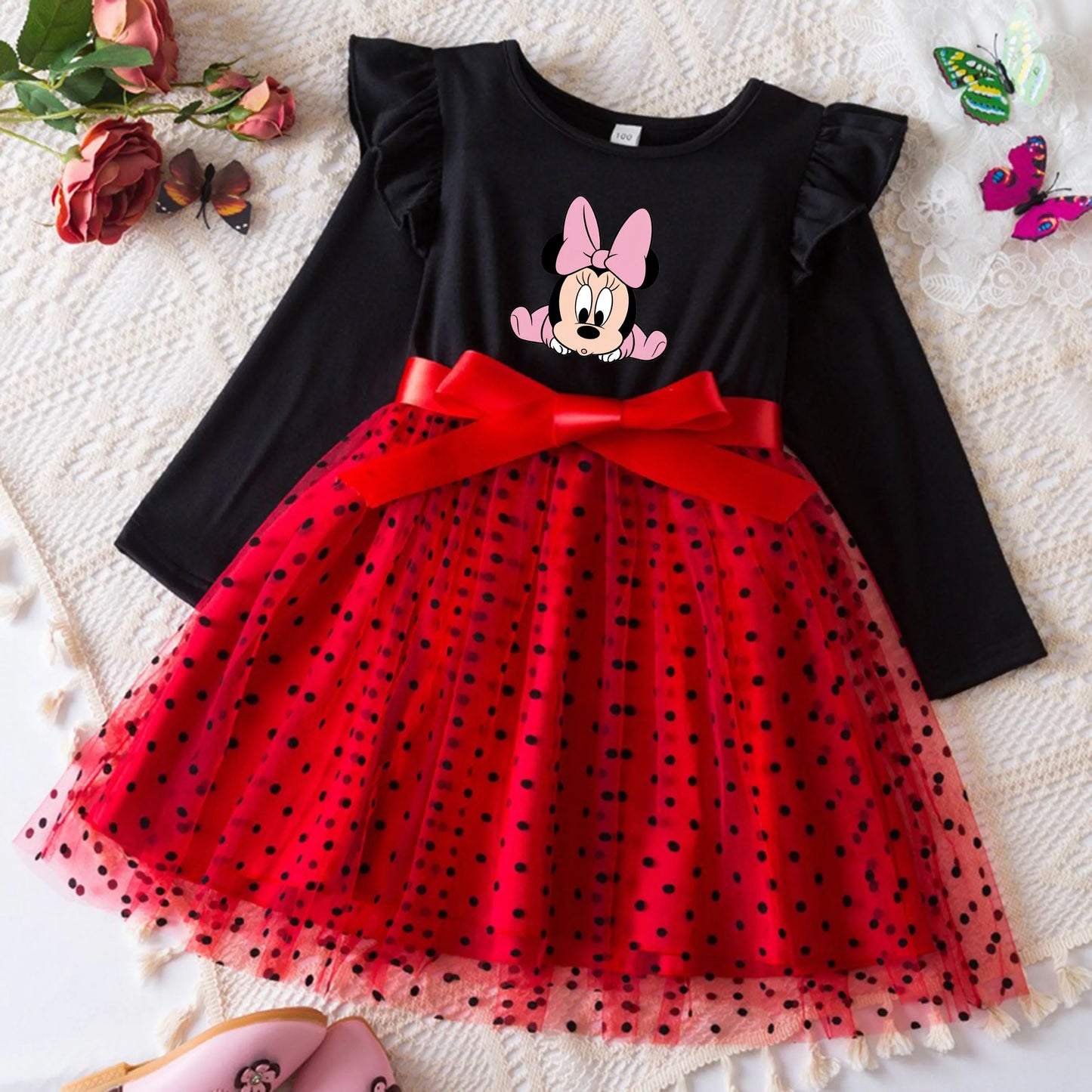Mickey Minnie Fall Dresses for Girls Dresses Birthday Party Long Sleeve Princess Costume Teen Children's Party Clothes Autumn
