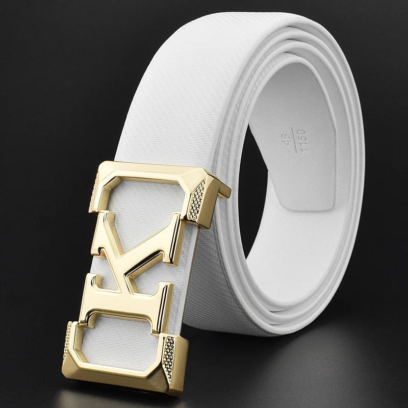 High Quality White Belt Boy Fashion Designer Casual Coskin Leather Metal Buckle Belt K Letter Men Belt