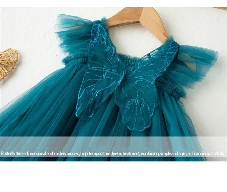 Children's Girl Dresses With Butterfly Wing Fashion Kids Tulle Dress For Girls 2-8Y Summer New Sleeveless Mesh Princess Clothes