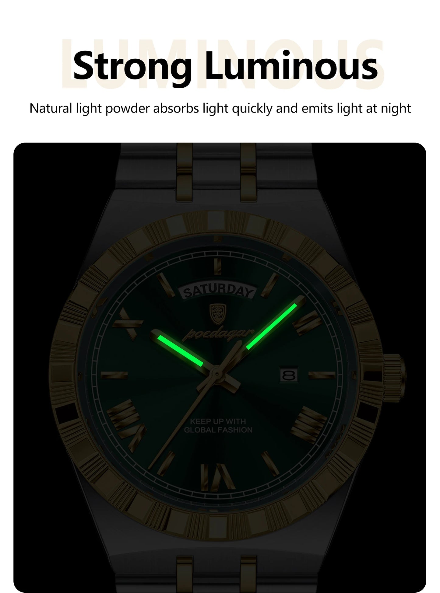 POEDAGAR Original Men's Watch Luminous Waterproof Week Date Man Wristwatch Stainless Steel Business Quartz Watches For Men Reloj