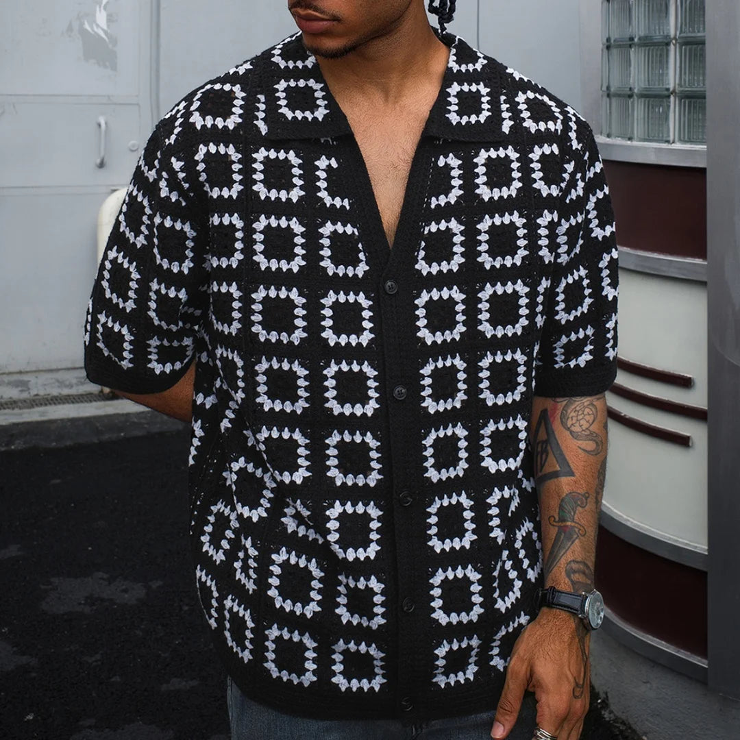 Men's Short Sleeves Summer Knitted Printing Fashion Short-Sleeved Breathable Casual Slim Soft Loose Tops Men US Size