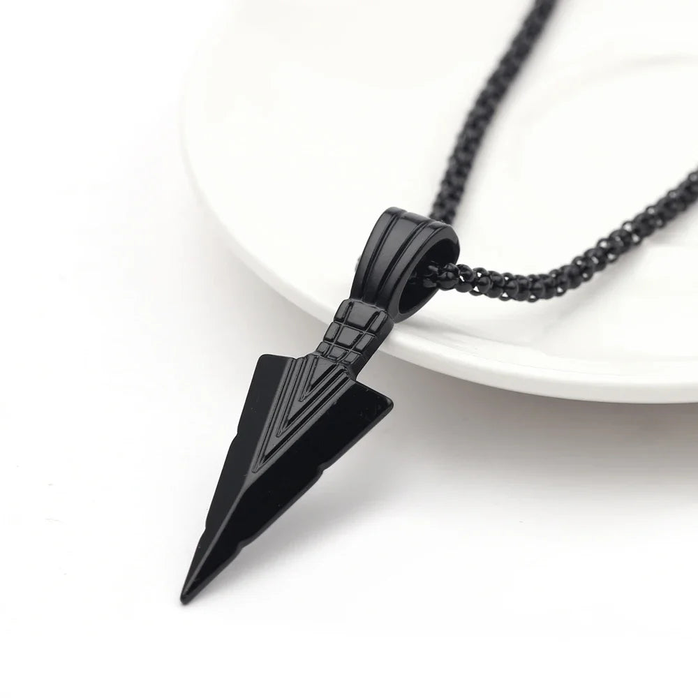 Men Black Long Necklace for Men Women with Arrow Pendant Jewelry Chain Hip Hop Punk Rock Christmas Halloween Gift