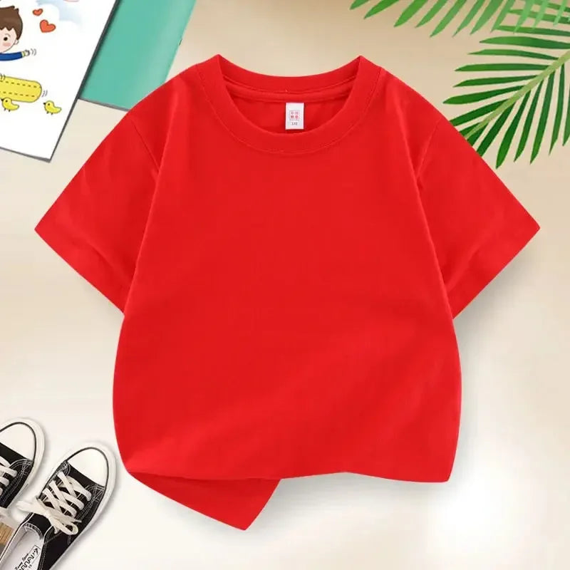Kids T-shirt Summer Cotton Top Boys Girls Solid Color Blank T-shirt O Neck Round Neck Short Sleeve Pair of White Top T-shirt