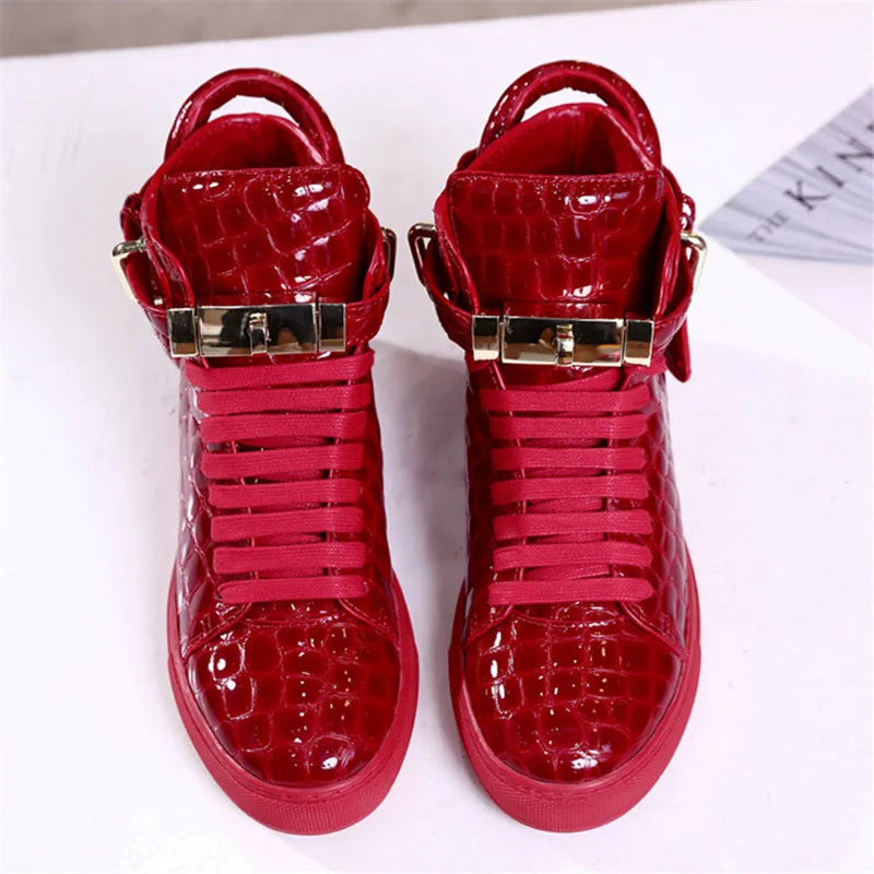 Unisex High-Top Leather Sneakers - Casual Running Shoes with Metal Details