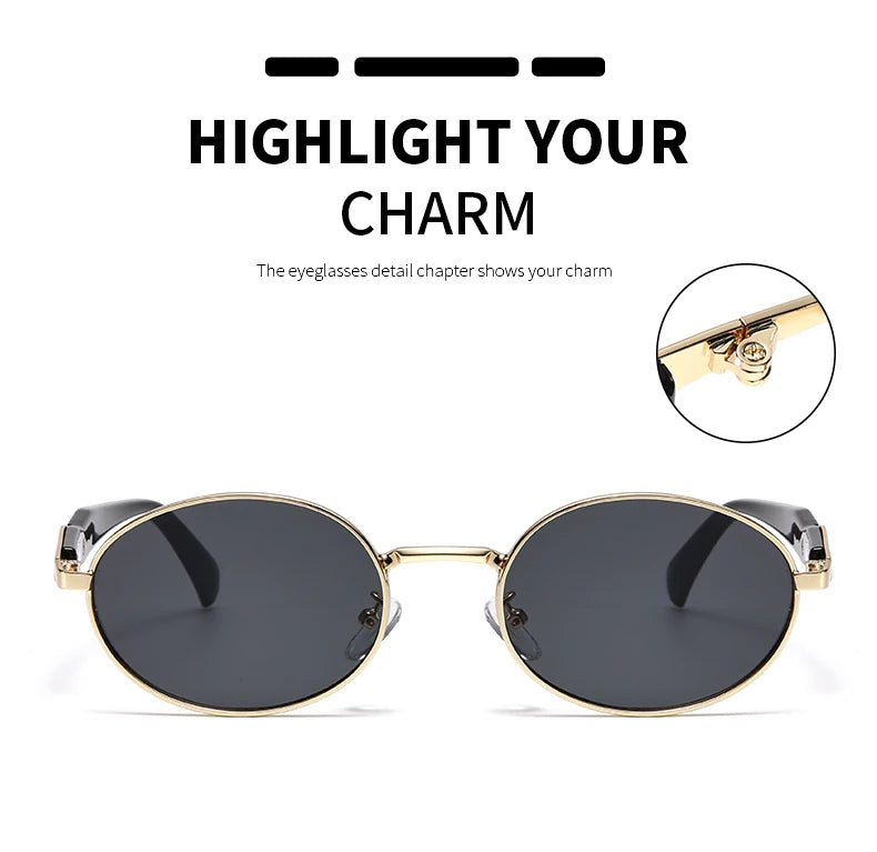 Car Sun Glasses 3pcs New  Metal Small Oval Sunglasses Women Trend High Quality Classic Men Luxury Brand Eyewear Unisex