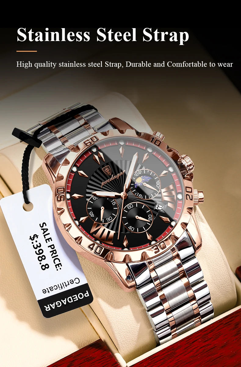 POEDAGAR Luxury Sport Man Watch Chronograph Luminous Waterproof Date Men Watch High Quality Stainless Steel Men's Quartz Watches