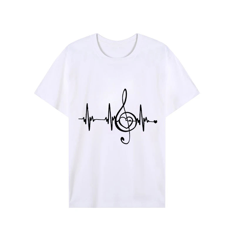 Men's Black Shirts Short Sleeves T-Shirts Oversized Summer Tops Music Note Heartbeat Funny Tshirts for Men Design Music Tee Tops