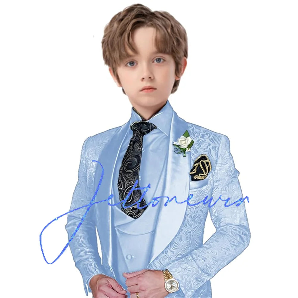 Jacquard Suit for Boys Party Dress Wedding Tuxedo 3 Piece Suit Custom Kids Suit 3T-16T Slim Fit Outfit