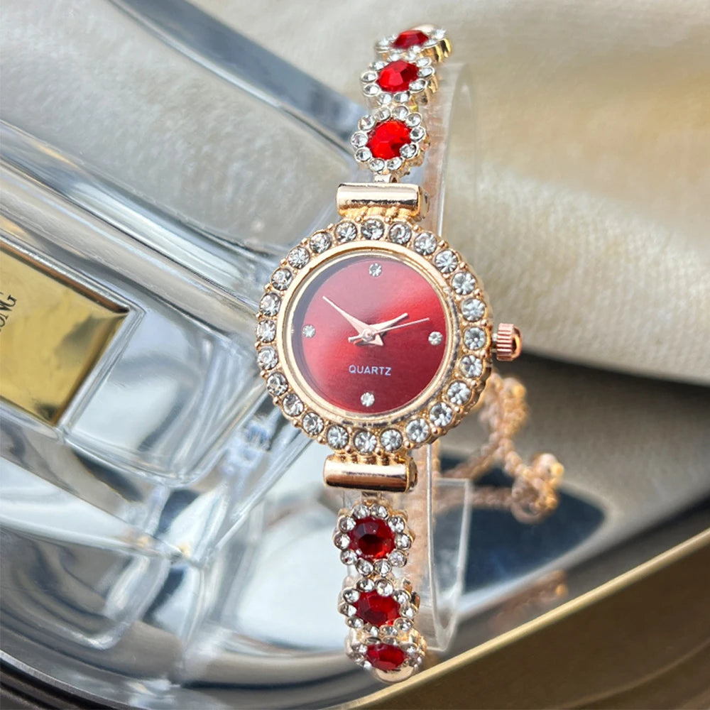 Foreign trade chalcedony bracelet watch set with diamond light luxury live new fashion quartz watch pull diamond women's watch