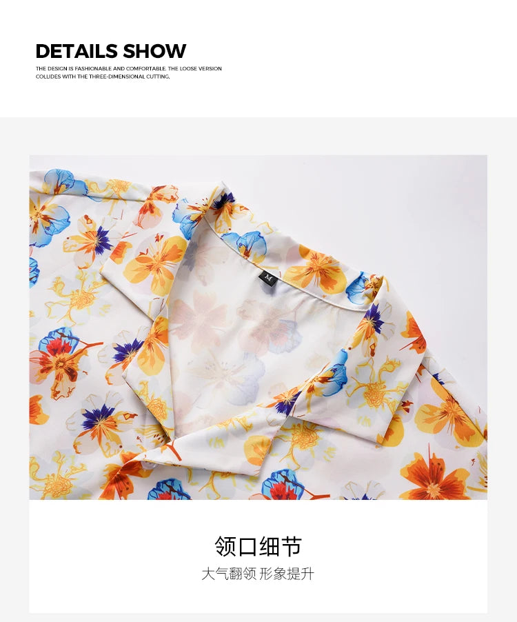 Men Loose Short Sleeve Shirt Trendy Printed Shirt Jacket