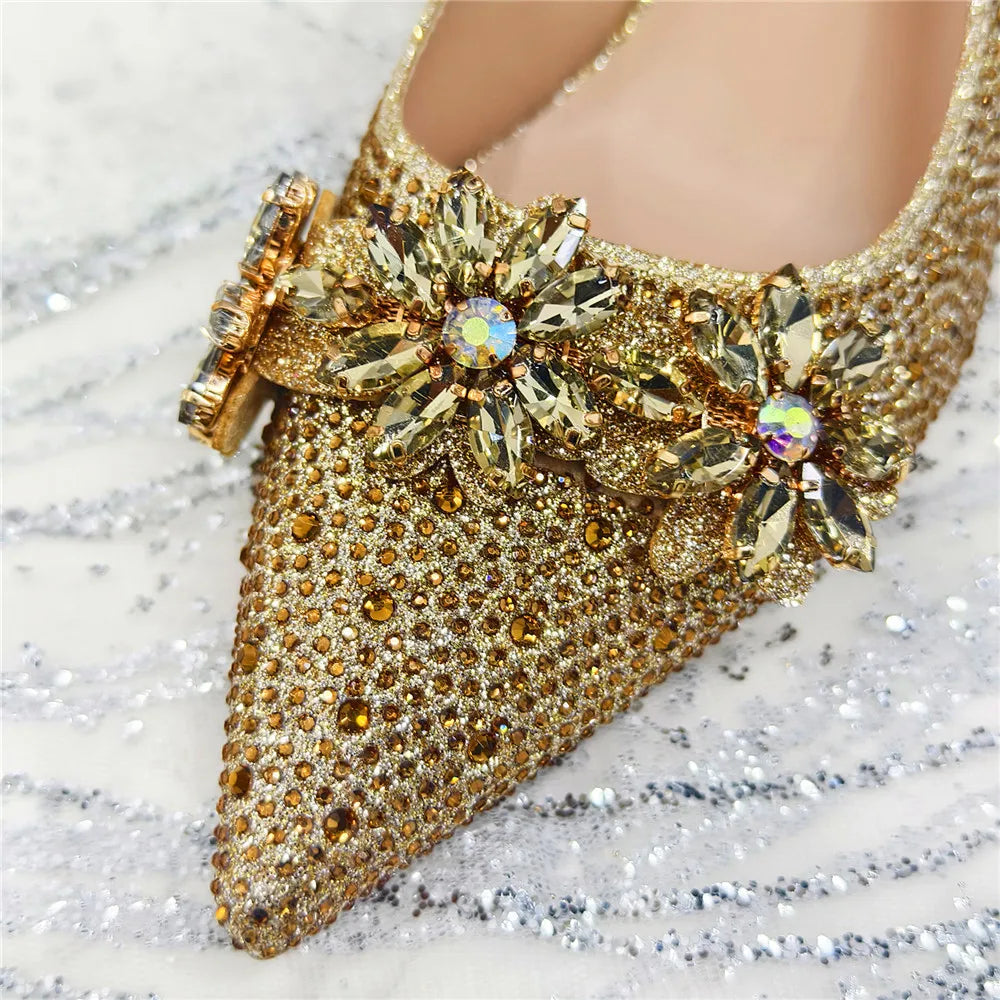 Popularity Pointed Toe High Heels Shoes and Bags Set With Rhinestone for Women Wedding Party Elegant Luxury Fashion