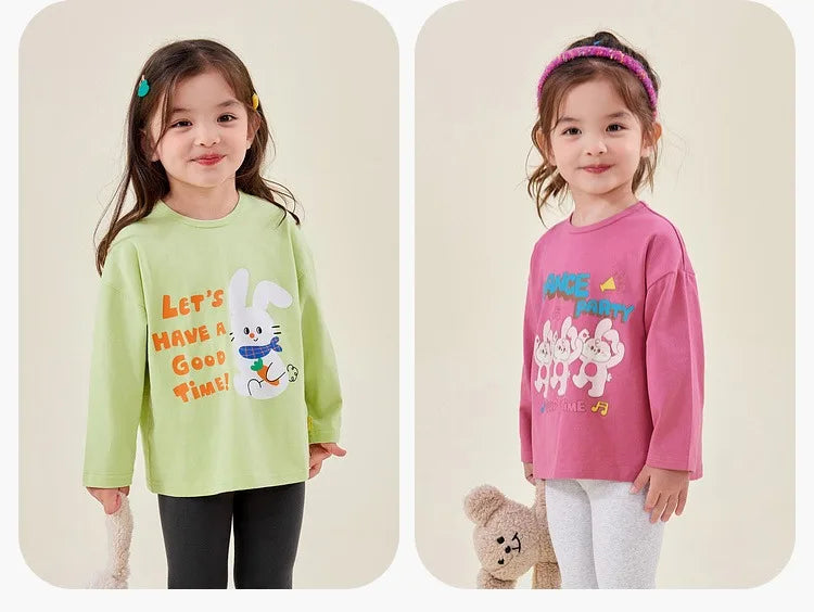Kids Girls Printed T-shirt Autumn Cartoon Base Long Sleeve Baby Boys Top Versatile Pullover Bottom Children Girls Shirts