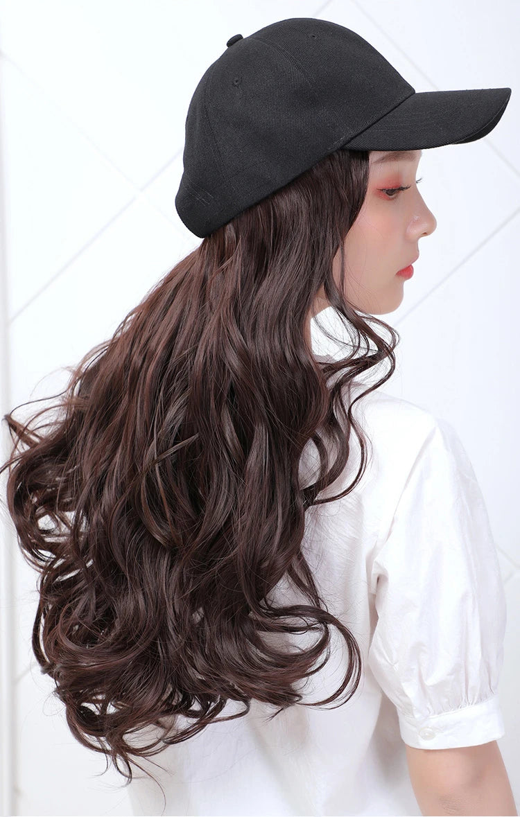Long Straight Hat Wig Natural Brown Wigs Connect Synthetic Synthetic Baseball Cap Hair Wig Hat Wig Adjustable for Women