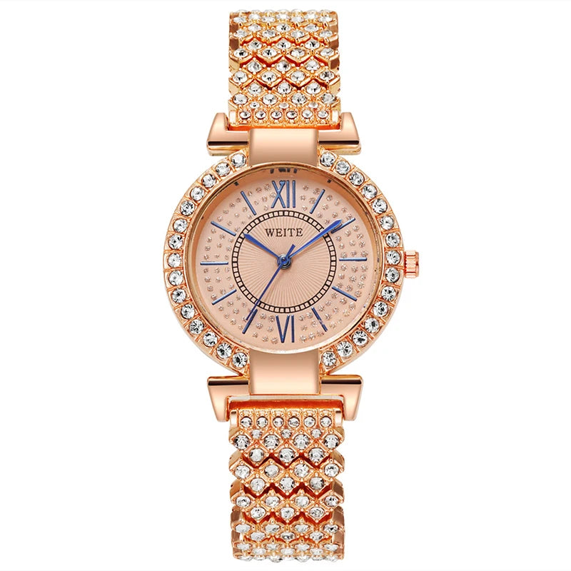 Women's Fashion Quartz Watch Full Diamond Steel Band Water Diamond Full Sky Star Roman Pattern Bracelet Reloj Girl UTHAI H11