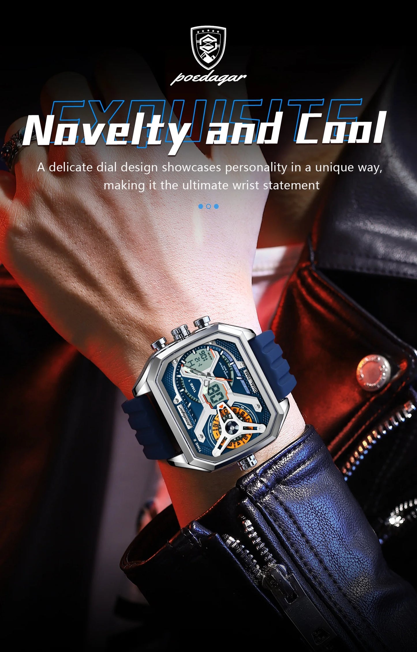 POEDAGAR Top Luxury Men Clock Date Week Luminous LED Man Watch Silicone Strap Electronic Dual Time Fashion Men's Quartz Watches