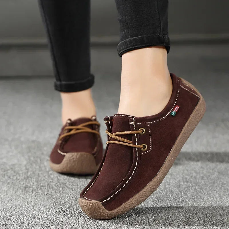 New Arrival Women Casual Shoes 2025 Suede Leather Flats Sneakers Lace Up Moccasins Ladies Shoes Fashion Loafers Plus Size 35-42