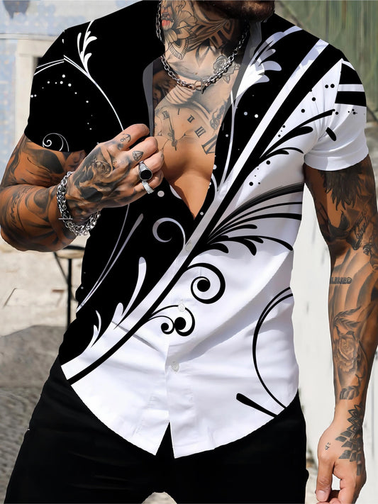 Men's Hawaiian 3D Print Short Sleeve Lapel Button Down Shirt Summer Casual Graphic Top Oversized Casual Loose Short Sleeve Shirt