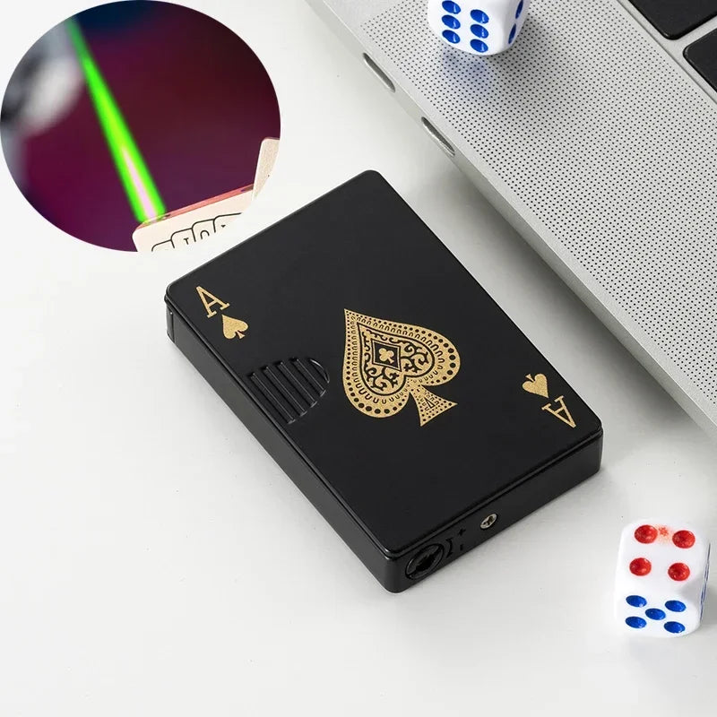 Creative Poker Ace of Spades Lighter Butane Windproof Straight Metal Lighter Men's Fun Toy Cigarette Lighter