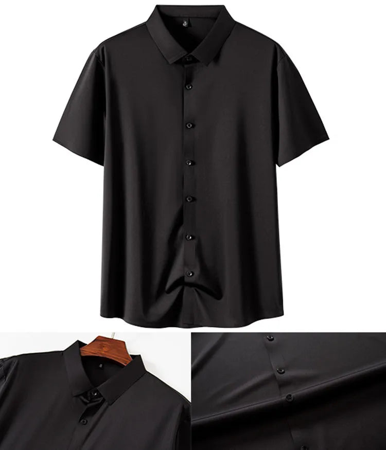 High Quality Summer Business Shirts For Men Short Sleeve Button Wrinkle Free Elasticity Social Black Office Dress Shirts US Size