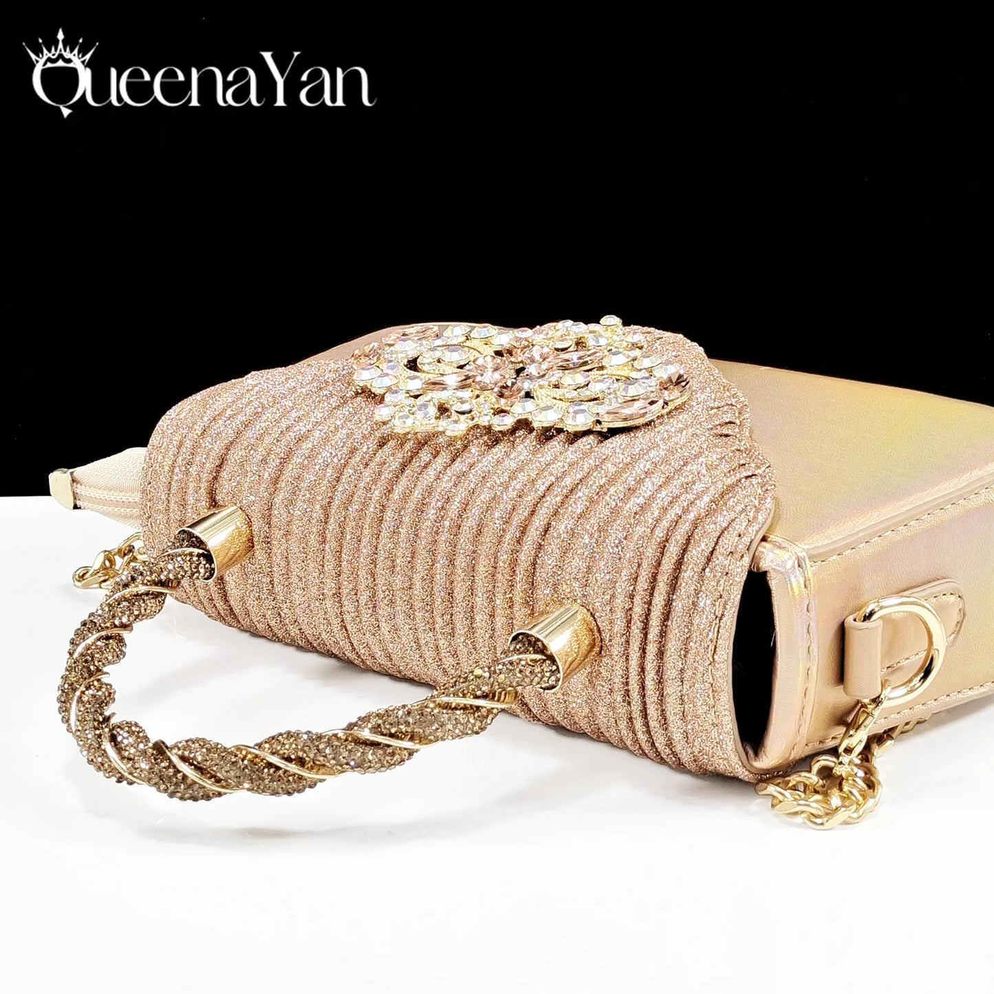 Italian Design Peach Color Pointed Toe Shoe & Bag Set Rhinestone Luxury  Women's High Heels for Parties By QSGFC