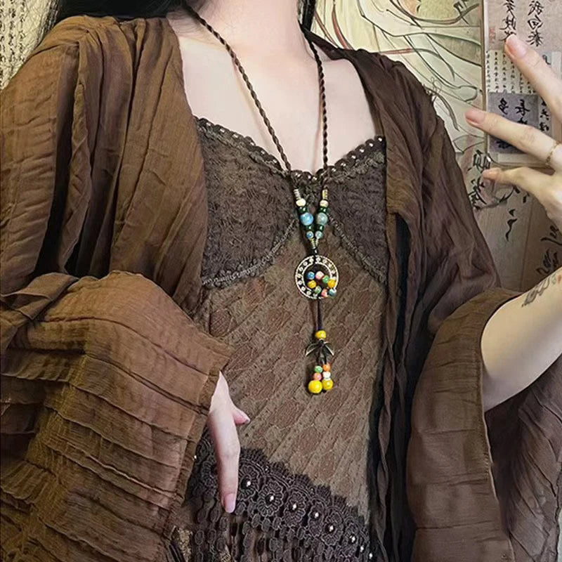 Women's New Necklace Ethnic Handmade Pendant Boho Ceramic Chain Tassel Necklace Jewelry Jewelry Dropshipping