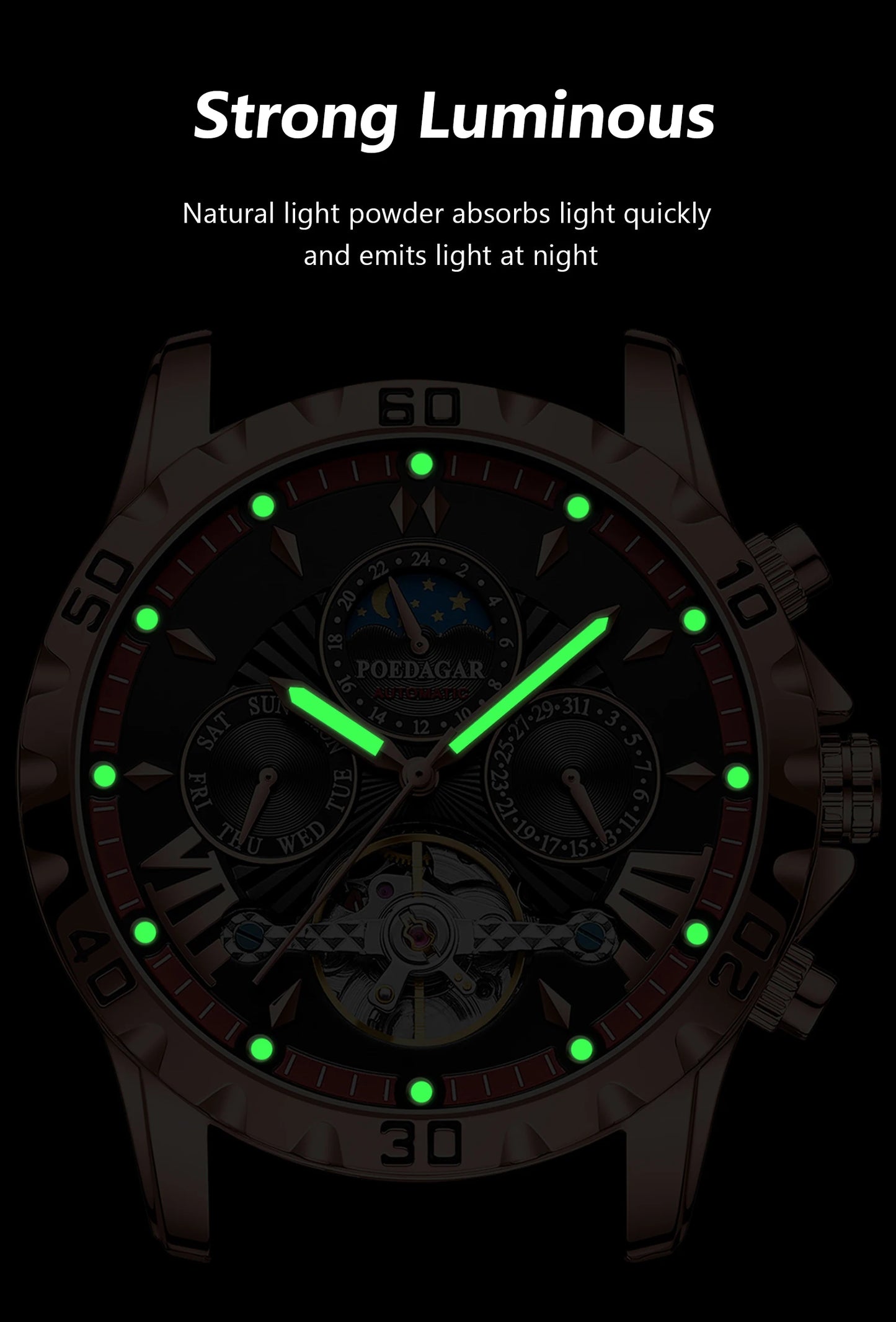 POEDAGAR Luxury Automatic Mechanical Wristwatch Waterproof Luminous Date Week Tourbillon Leather Men Watch Men's Fashion Watches