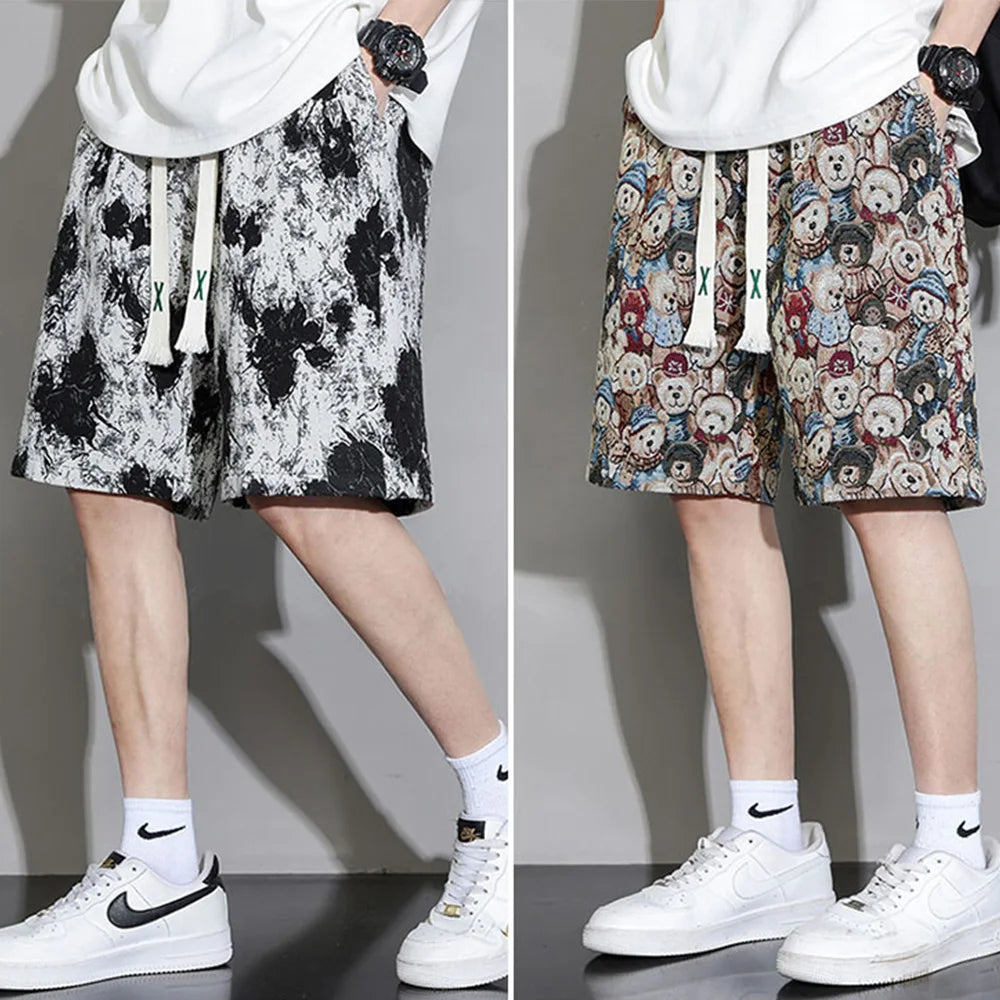 Men's Short Sleeve Summer Fashion Hawaiian Beach Flower Pants Outdoor Sports Pants Casual Breathable Quick Dry Oversized Shorts