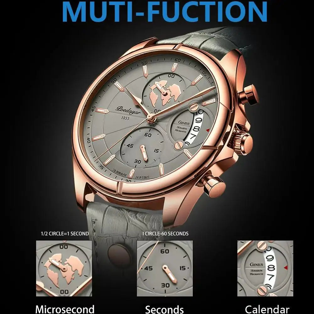POEDAGAR Luxury Watches For Men Chronograph Date Waterproof Luminous Man Watch Leather Quartz Business Men's Watch with Box Gift