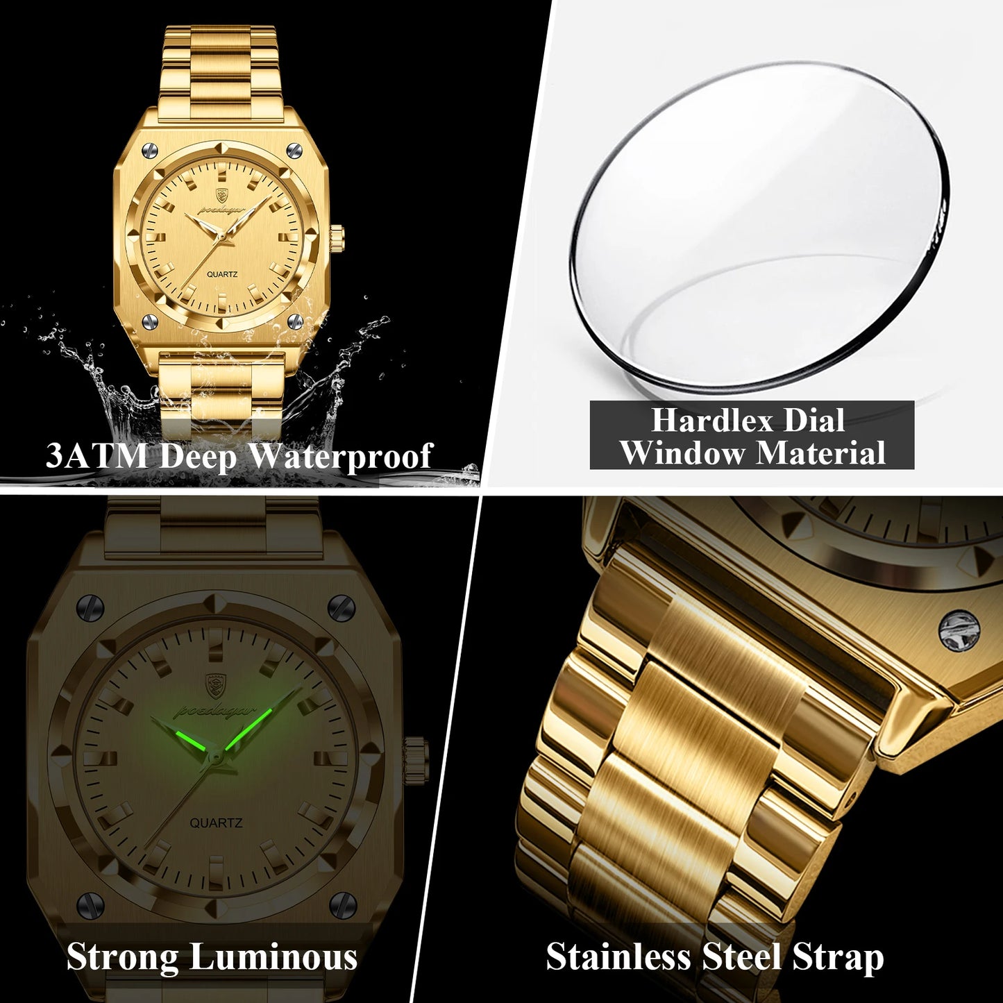 POEDAGAR Fashion Square Ladies Wristwatch Stainless Steel Waterproof Luminous Woman Watch Elegant Luxury Women's Quartz Watches