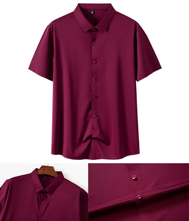 High Quality Summer Business Shirts For Men Short Sleeve Button Wrinkle Free Elasticity Social Black Office Dress Shirts US Size