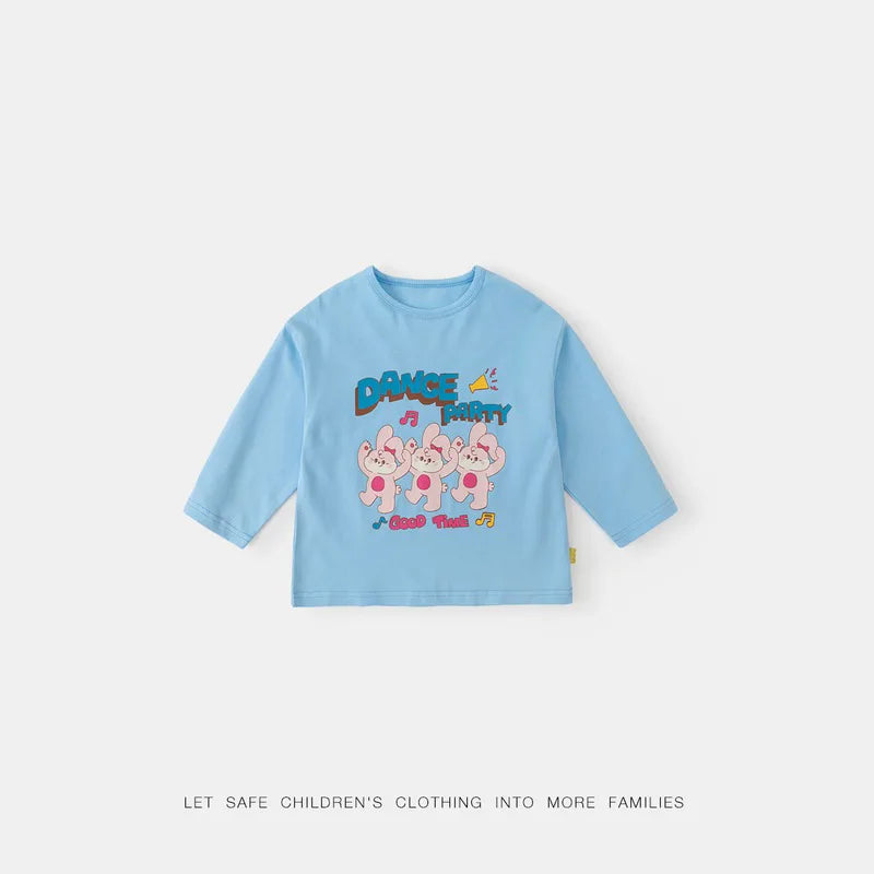 Kids Girls Printed T-shirt Autumn Cartoon Base Long Sleeve Baby Boys Top Versatile Pullover Bottom Children Girls Shirts