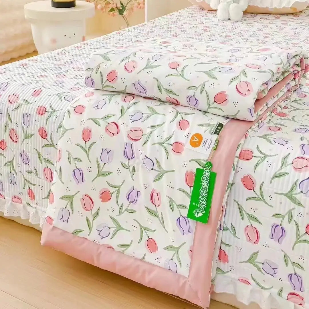 Cotton Air-Conditioning Quilt Cover for Children and Adults, Soft Flower, Double Printed, Washable Bed, Home Use, New,