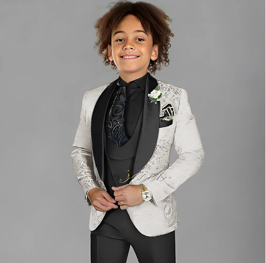 Jacquard Boys Suit 3 Piece Set Wedding Tuxedo for Kids Party Jacket Pants Vest 2-16 Years Old Formal Suit Customization