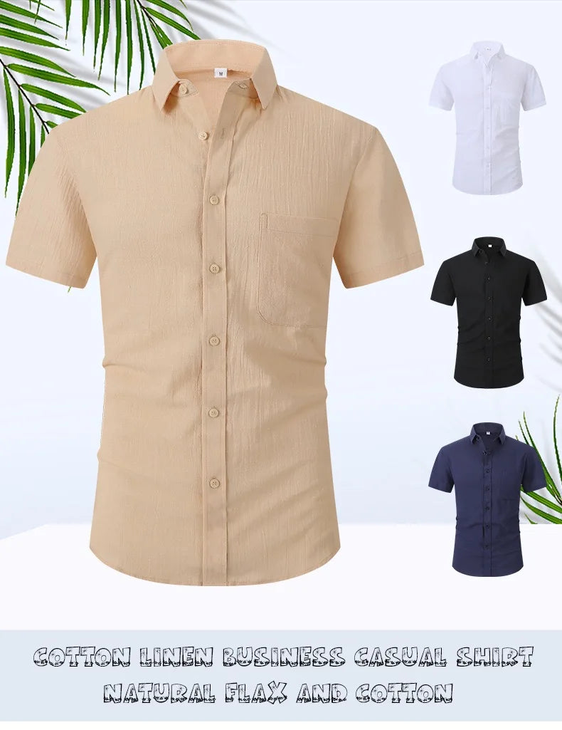 Men's short-sleeved shirts are casual, trendy, comfortable, cool on the street, versatile, simple and slimming in summer